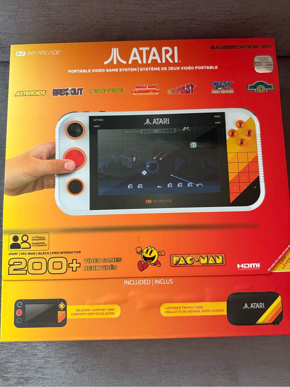 New My Arcade Atari Gamestation Go Bundled + Case & Grip 200+ Games